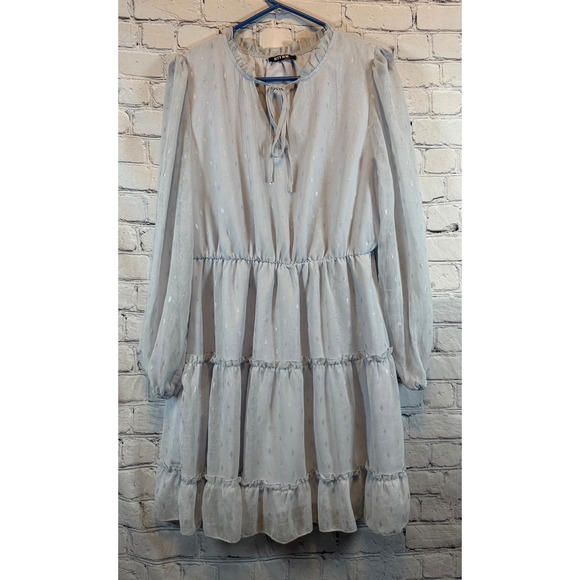 BTFBM Dresses & Skirts - BTFBM Women's‎ Long Sleeve Mini Dress Tiered Ruffle Gray Silver Size L
